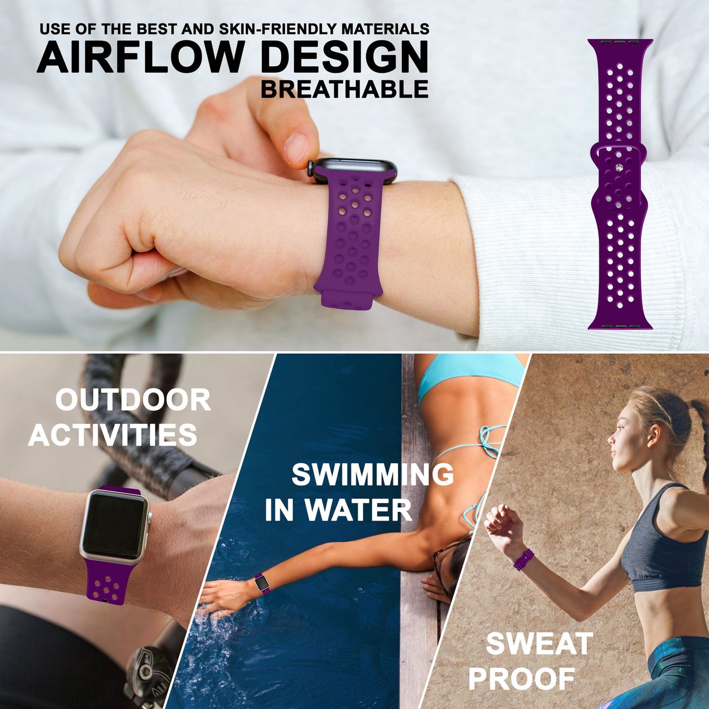 NALIA Gelochtes Silikon Smart-Watch Ersatzarmband kompatibel mit Apple Watch Armband Ultra/SE & Series 8/7/6/5/4/3/2/1, 42mm 44mm 45mm 49mm, iWatch Fitnessarmband Damen & Herren