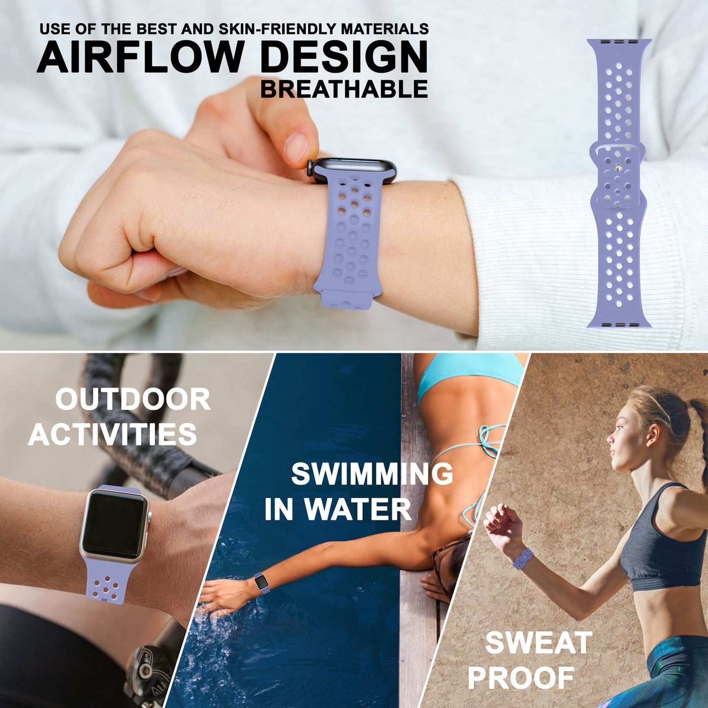 NALIA Gelochtes Silikon Smart-Watch Ersatzarmband kompatibel mit Apple Watch Armband Ultra/SE & Series 8/7/6/5/4/3/2/1, 42mm 44mm 45mm 49mm, iWatch Fitnessarmband Damen & Herren