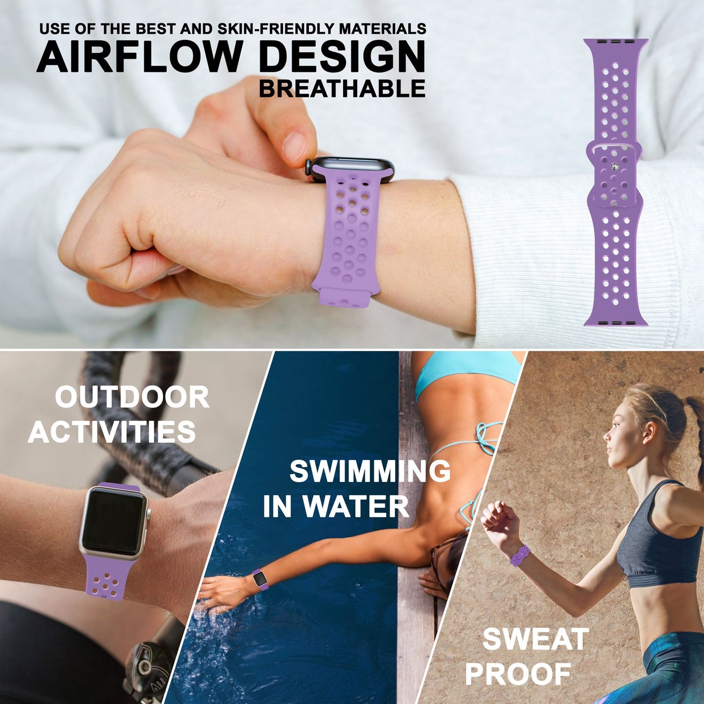 NALIA Gelochtes Silikon Smart-Watch Ersatzarmband kompatibel mit Apple Watch Armband Ultra/SE & Series 8/7/6/5/4/3/2/1, 42mm 44mm 45mm 49mm, iWatch Fitnessarmband Damen & Herren