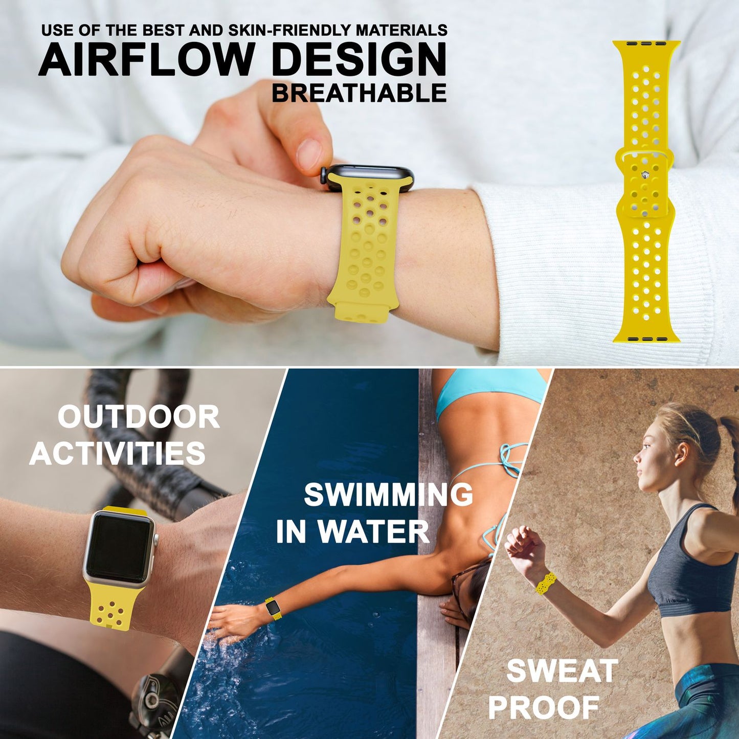 NALIA Gelochtes Silikon Smart-Watch Ersatzarmband kompatibel mit Apple Watch Armband Ultra/SE & Series 8/7/6/5/4/3/2/1, 42mm 44mm 45mm 49mm, iWatch Fitnessarmband Damen & Herren