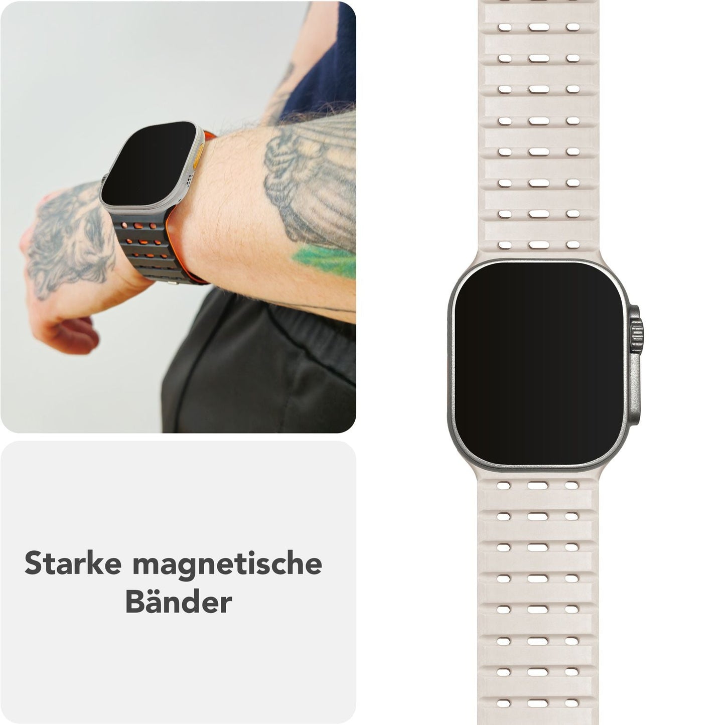 NALIA Volt Magnet Armband kompatibel mit Apple Watch Armband iWatch Series Ultra/SE/10/9/8/7/6/5/4/3/2/1, 42/44/45/49mm, Silikon Band Loop Sportarmband mit Steck-Pin Verschluss
