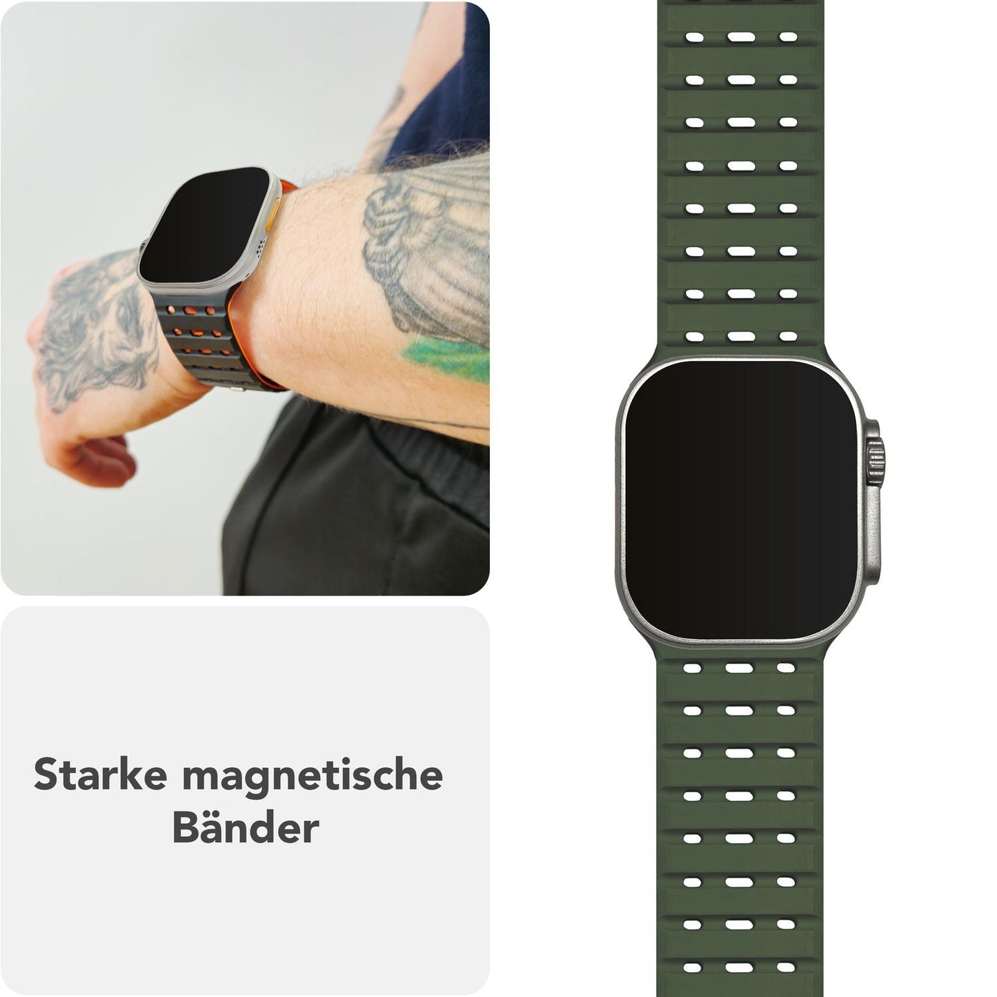 NALIA Volt Magnet Armband kompatibel mit Apple Watch Armband iWatch Series Ultra/SE/10/9/8/7/6/5/4/3/2/1, 42/44/45/49mm, Silikon Band Loop Sportarmband mit Steck-Pin Verschluss
