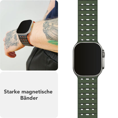 NALIA Volt Magnet Armband kompatibel mit Apple Watch Armband iWatch Series Ultra/SE/10/9/8/7/6/5/4/3/2/1, 42/44/45/49mm, Silikon Band Loop Sportarmband mit Steck-Pin Verschluss