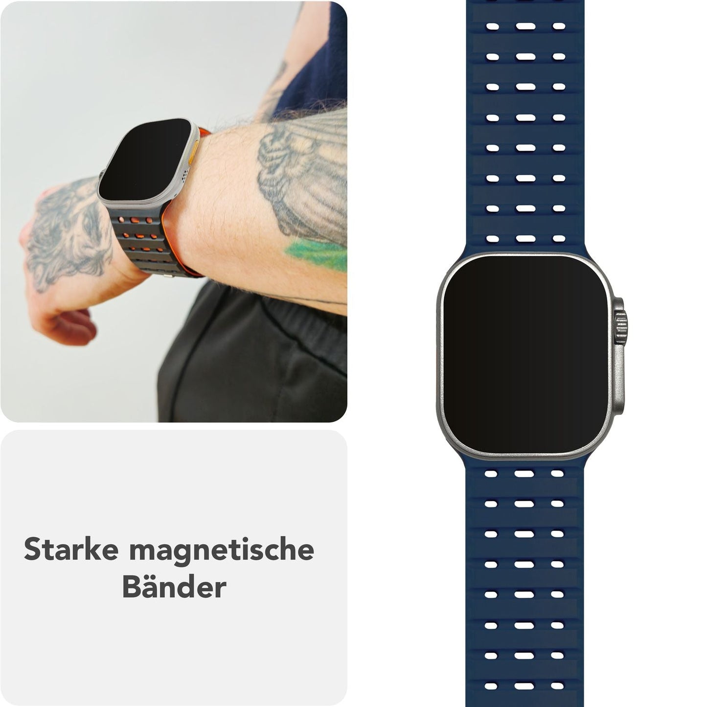 NALIA Volt Magnet Armband kompatibel mit Apple Watch Armband iWatch Series Ultra/SE/10/9/8/7/6/5/4/3/2/1, 42/44/45/49mm, Silikon Band Loop Sportarmband mit Steck-Pin Verschluss