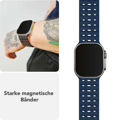 NALIA Volt Magnet Armband kompatibel mit Apple Watch Armband iWatch Series Ultra/SE/10/9/8/7/6/5/4/3/2/1, 42/44/45/49mm, Silikon Band Loop Sportarmband mit Steck-Pin Verschluss