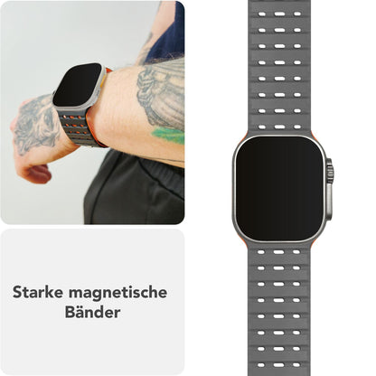 NALIA Volt Magnet Armband kompatibel mit Apple Watch Armband iWatch Series Ultra/SE/10/9/8/7/6/5/4/3/2/1, 42/44/45/49mm, Silikon Band Loop Sportarmband mit Steck-Pin Verschluss