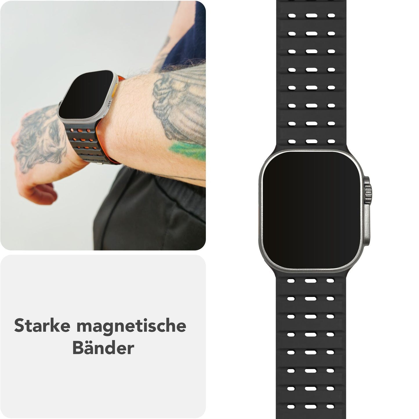 NALIA Volt Magnet Armband kompatibel mit Apple Watch Armband iWatch Series Ultra/SE/10/9/8/7/6/5/4/3/2/1, 42/44/45/49mm, Silikon Band Loop Sportarmband mit Steck-Pin Verschluss