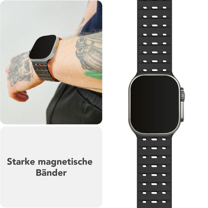 NALIA Volt Magnet Armband kompatibel mit Apple Watch Armband iWatch Series Ultra/SE/10/9/8/7/6/5/4/3/2/1, 42/44/45/49mm, Silikon Band Loop Sportarmband mit Steck-Pin Verschluss