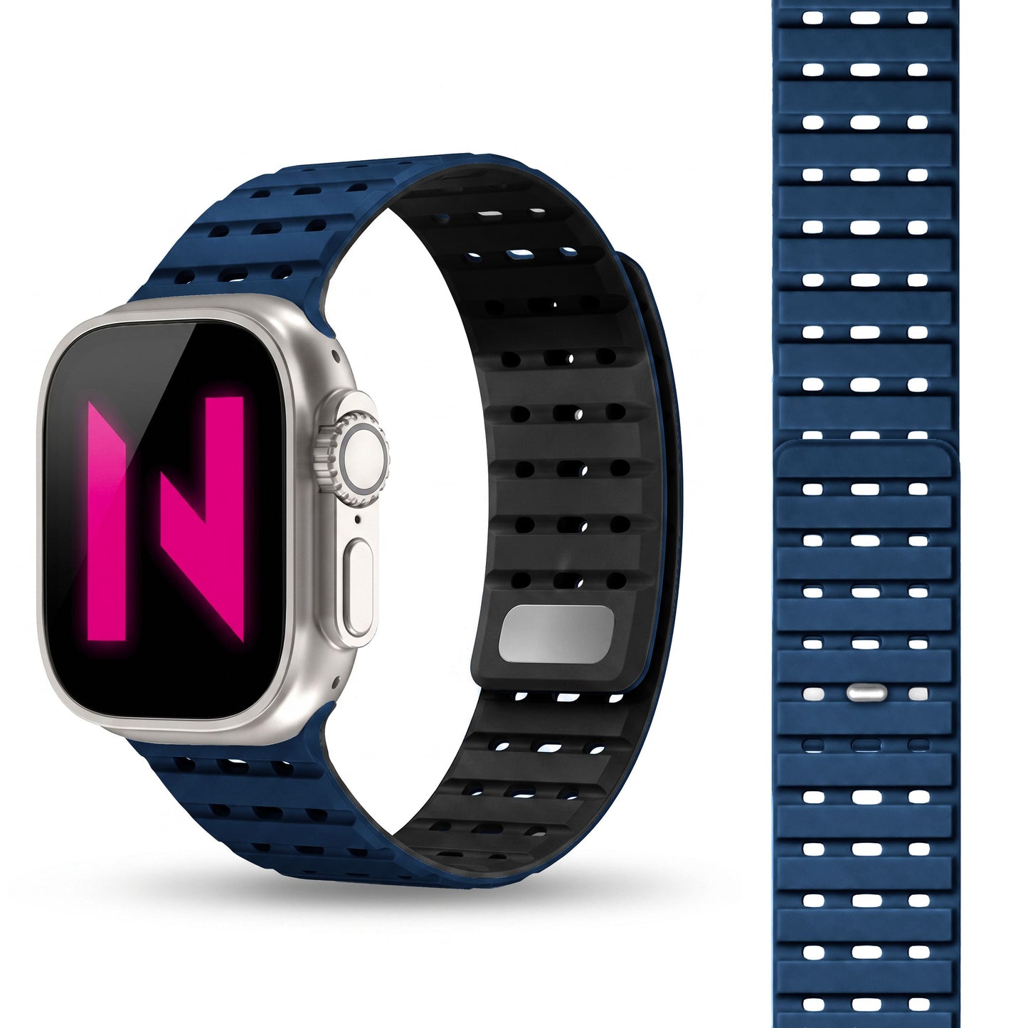 NALIA Volt Magnet Armband kompatibel mit Apple Watch Armband iWatch Series Ultra/SE/10/9/8/7/6/5/4/3/2/1, 42/44/45/49mm, Silikon Band Loop Sportarmband mit Steck-Pin Verschluss