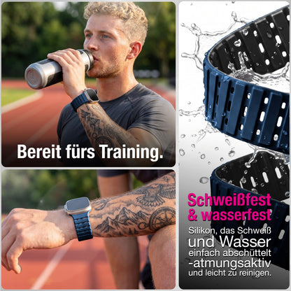 NALIA Volt Magnet Armband kompatibel mit Apple Watch Armband iWatch Series Ultra/SE/10/9/8/7/6/5/4/3/2/1, 42/44/45/49mm, Silikon Band Loop Sportarmband mit Steck-Pin Verschluss