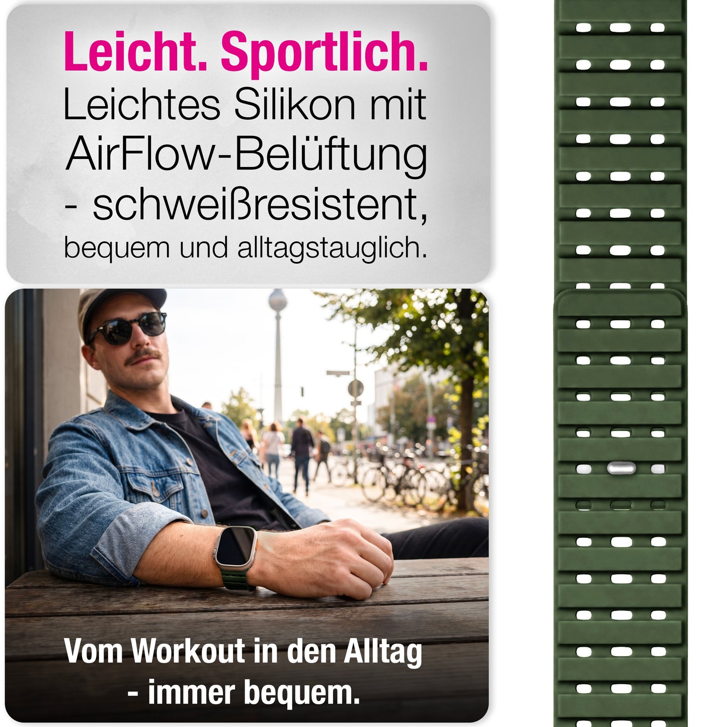 NALIA Volt Magnet Armband kompatibel mit Apple Watch Armband iWatch Series Ultra/SE/10/9/8/7/6/5/4/3/2/1, 42/44/45/49mm, Silikon Band Loop Sportarmband mit Steck-Pin Verschluss