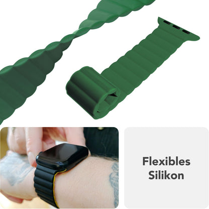 NALIA Core Magnet Armband kompatibel mit Apple Watch SE & iWatch Series 10 9 8 7 6 5 4 3 2 1, 38/40/41/42mm, Atmungsaktives Silikon Loop, Sportarmband mit Rillen Design