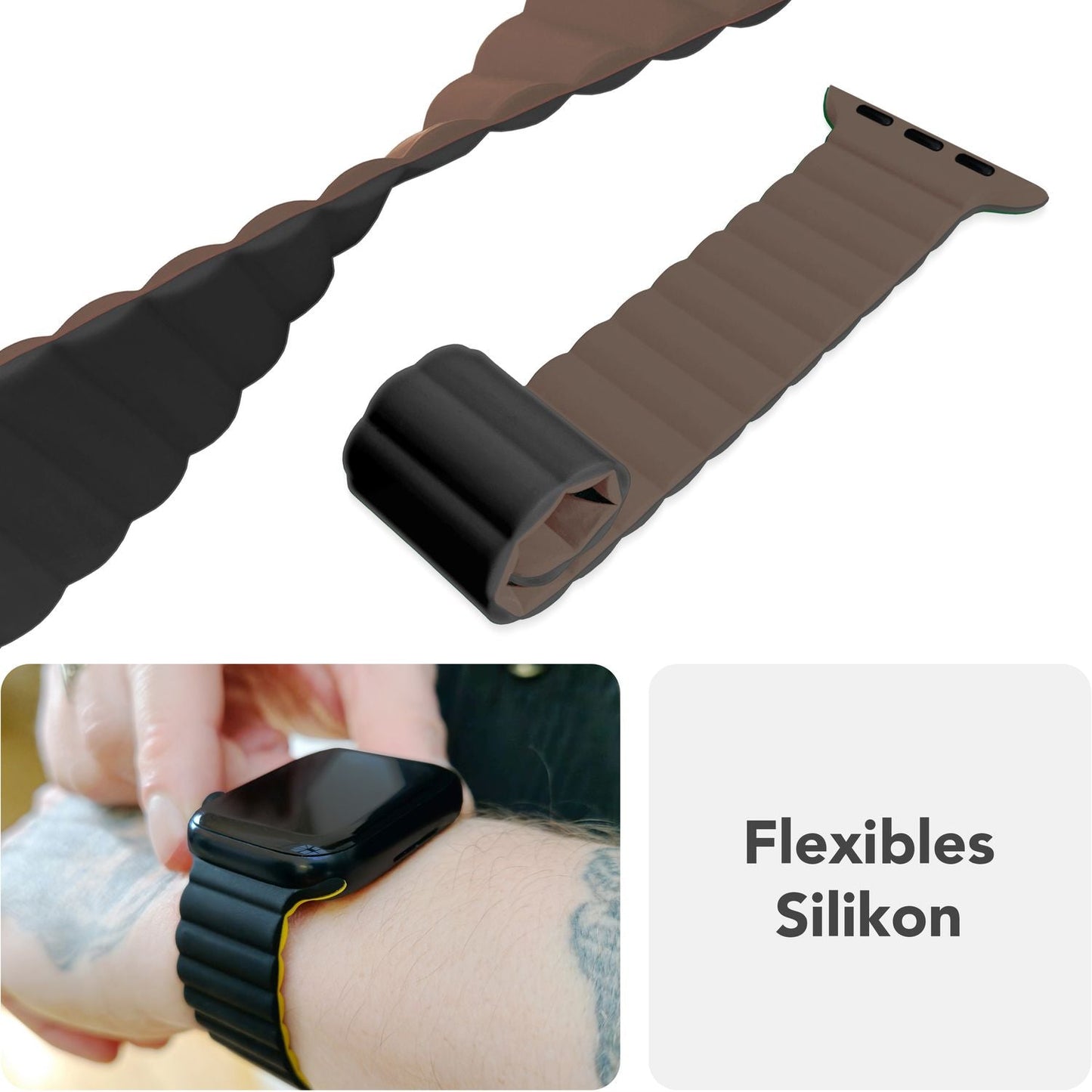 NALIA Core Magnet Armband kompatibel mit Apple Watch SE & iWatch Series 10 9 8 7 6 5 4 3 2 1, 38/40/41/42mm, Atmungsaktives Silikon Loop, Sportarmband mit Rillen Design