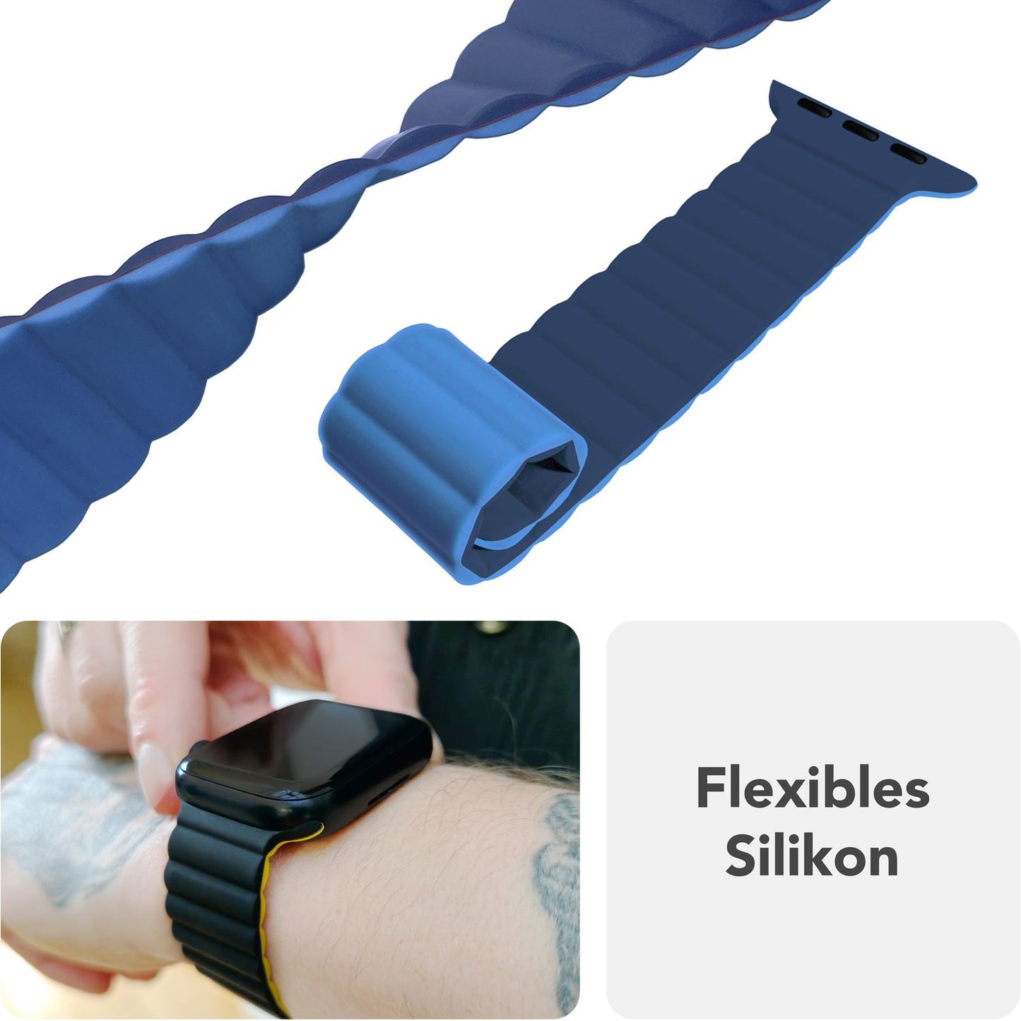 NALIA Core Magnet Armband kompatibel mit Apple Watch SE & iWatch Series 10 9 8 7 6 5 4 3 2 1, 38/40/41/42mm, Atmungsaktives Silikon Loop, Sportarmband mit Rillen Design
