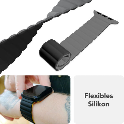 NALIA Core Magnet Armband kompatibel mit Apple Watch SE & iWatch Series 10 9 8 7 6 5 4 3 2 1, 38/40/41/42mm, Atmungsaktives Silikon Loop, Sportarmband mit Rillen Design
