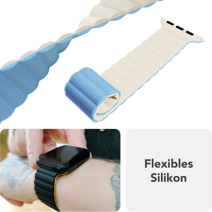 NALIA Core Magnet Armband kompatibel mit Apple Watch SE & iWatch Series 10 9 8 7 6 5 4 3 2 1, 38/40/41/42mm, Atmungsaktives Silikon Loop, Sportarmband mit Rillen Design
