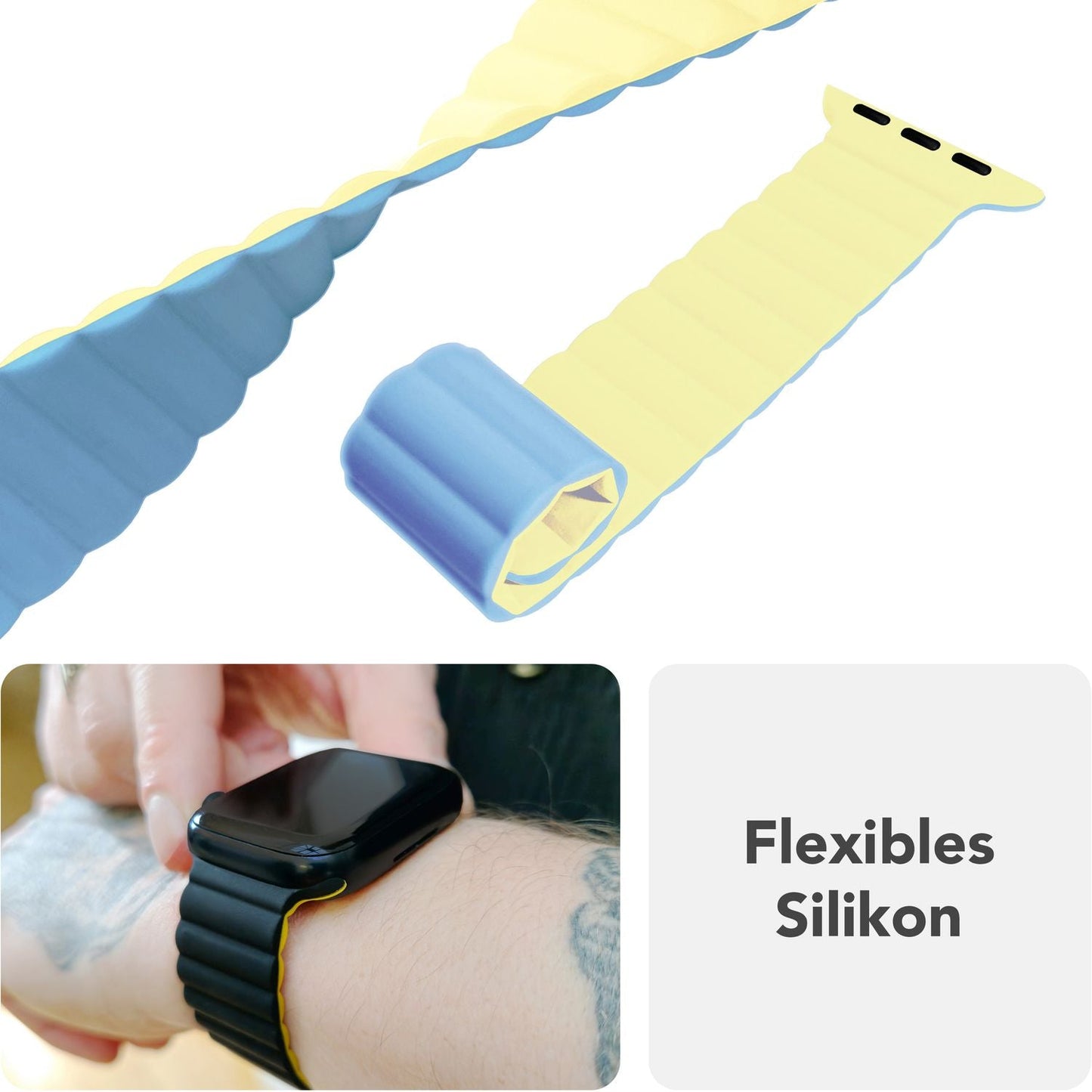 NALIA Core Magnet Armband kompatibel mit Apple Watch SE & iWatch Series 10 9 8 7 6 5 4 3 2 1, 38/40/41/42mm, Atmungsaktives Silikon Loop, Sportarmband mit Rillen Design