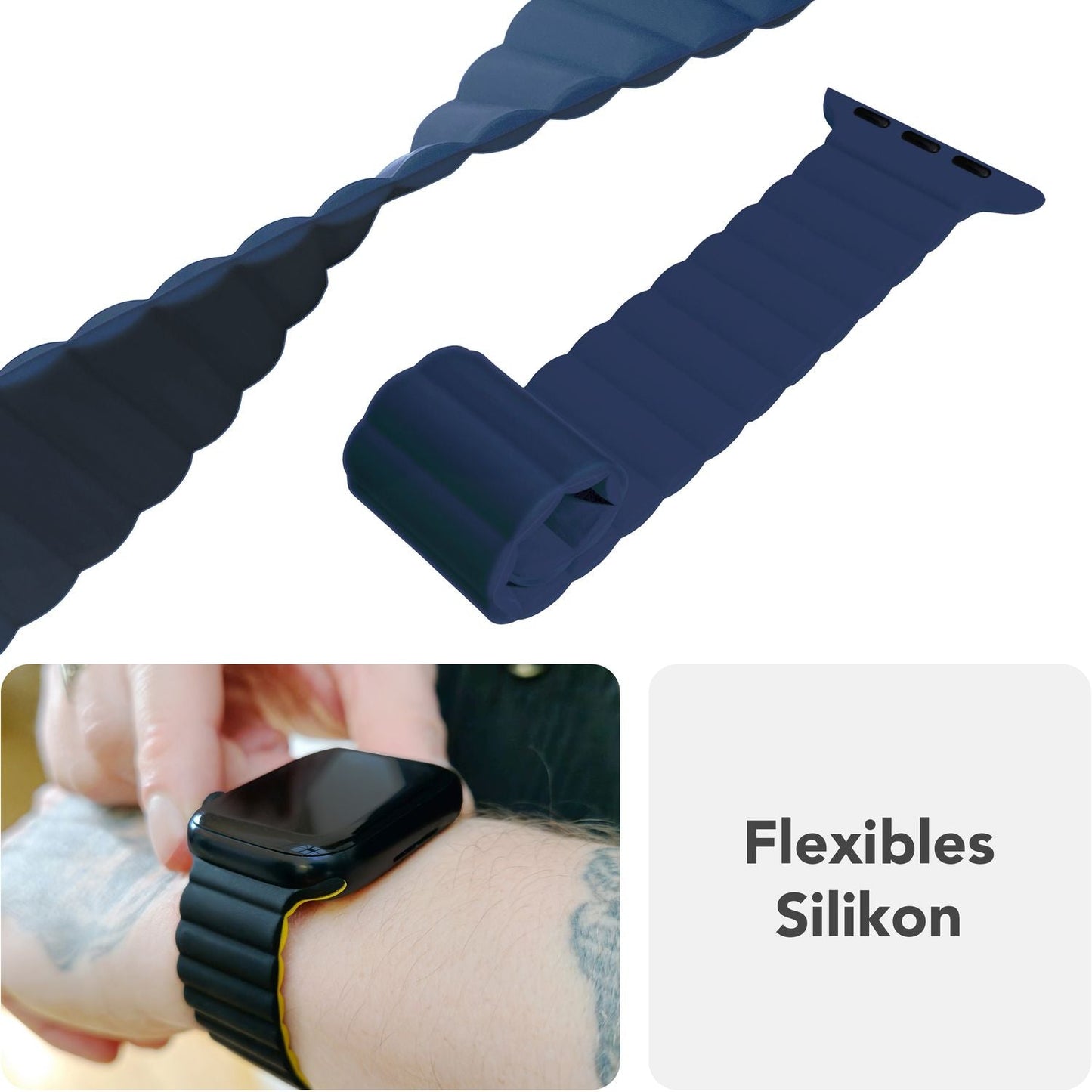 NALIA Core Magnet Armband kompatibel mit Apple Watch SE & iWatch Series 10 9 8 7 6 5 4 3 2 1, 38/40/41/42mm, Atmungsaktives Silikon Loop, Sportarmband mit Rillen Design