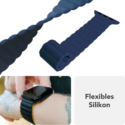 NALIA Core Magnet Armband kompatibel mit Apple Watch SE & iWatch Series 10 9 8 7 6 5 4 3 2 1, 38/40/41/42mm, Atmungsaktives Silikon Loop, Sportarmband mit Rillen Design
