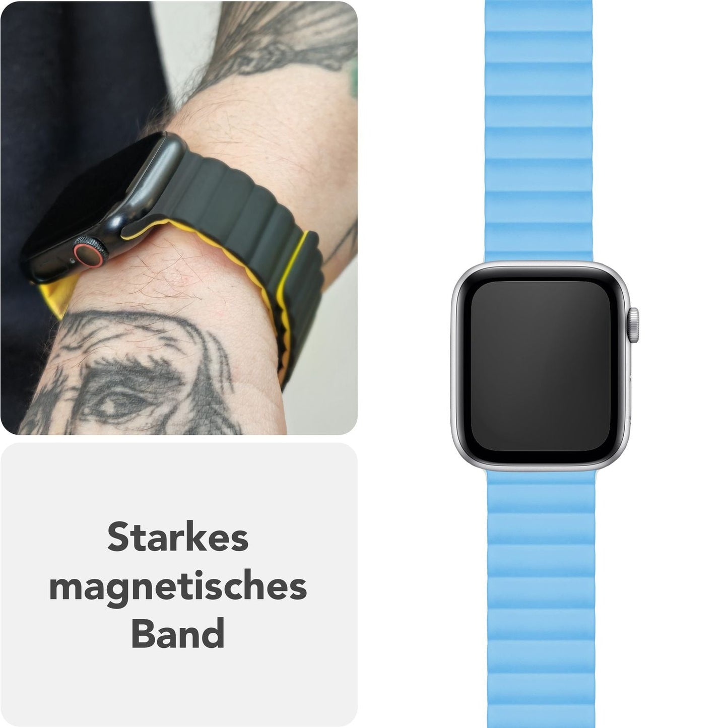 NALIA Core Magnet Armband kompatibel mit Apple Watch SE & iWatch Series 10 9 8 7 6 5 4 3 2 1, 38/40/41/42mm, Atmungsaktives Silikon Loop, Sportarmband mit Rillen Design