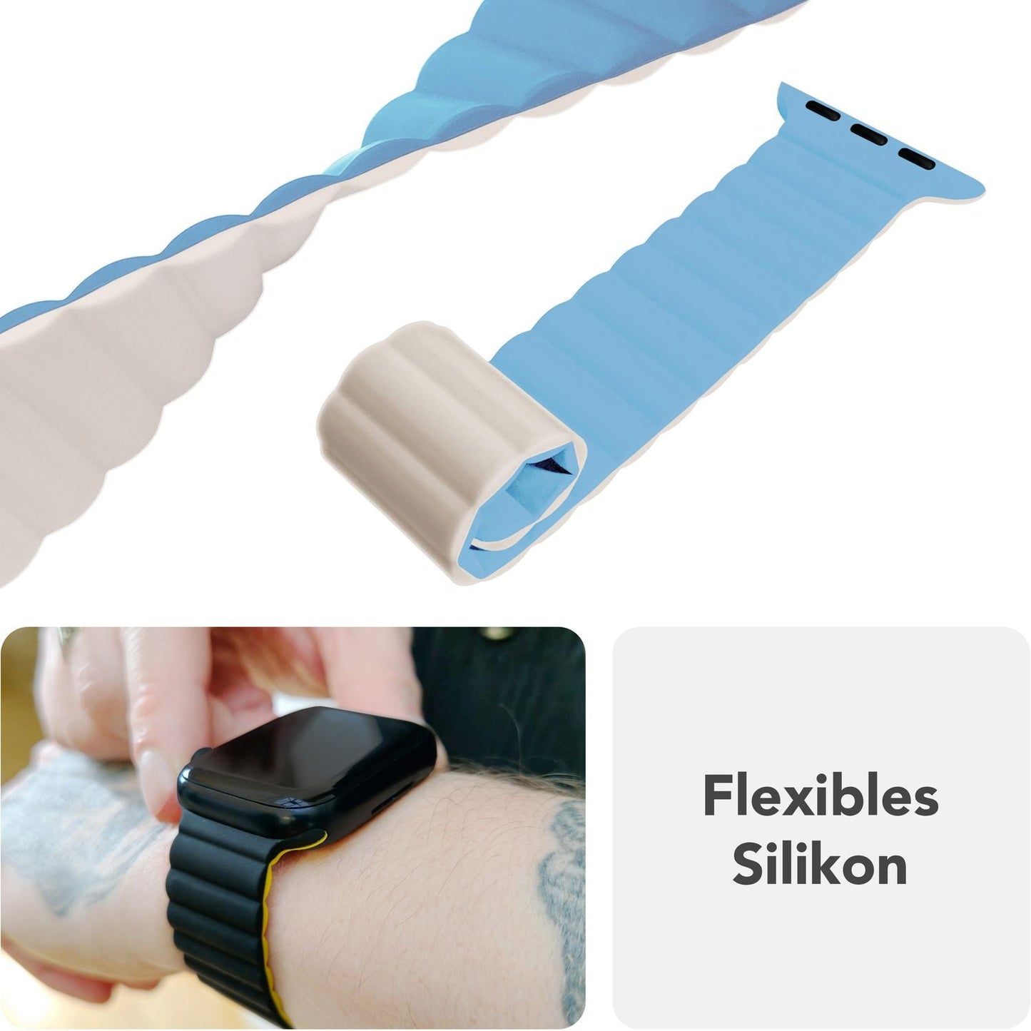 NALIA Core Magnet Armband kompatibel mit Apple Watch SE & iWatch Series 10 9 8 7 6 5 4 3 2 1, 38/40/41/42mm, Atmungsaktives Silikon Loop, Sportarmband mit Rillen Design