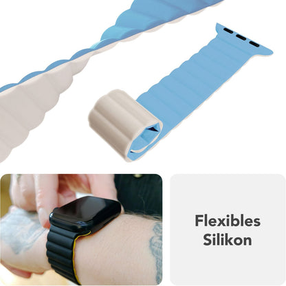 NALIA Core Magnet Armband kompatibel mit Apple Watch SE & iWatch Series 10 9 8 7 6 5 4 3 2 1, 38/40/41/42mm, Atmungsaktives Silikon Loop, Sportarmband mit Rillen Design