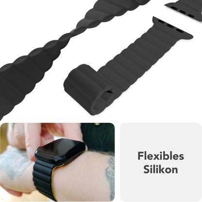 NALIA Core Magnet Armband kompatibel mit Apple Watch SE & iWatch Series 10 9 8 7 6 5 4 3 2 1, 38/40/41/42mm, Atmungsaktives Silikon Loop, Sportarmband mit Rillen Design