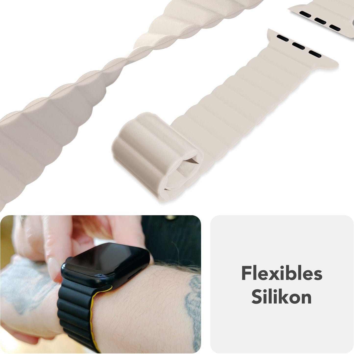 NALIA Core Magnet Armband kompatibel mit Apple Watch SE & iWatch Series 10 9 8 7 6 5 4 3 2 1, 38/40/41/42mm, Atmungsaktives Silikon Loop, Sportarmband mit Rillen Design