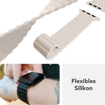 NALIA Core Magnet Armband kompatibel mit Apple Watch SE & iWatch Series 10 9 8 7 6 5 4 3 2 1, 38/40/41/42mm, Atmungsaktives Silikon Loop, Sportarmband mit Rillen Design