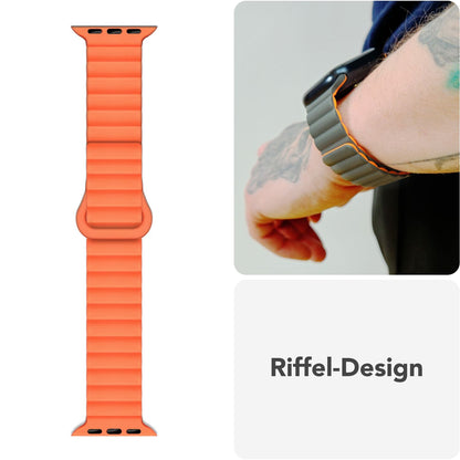 NALIA Core Magnet Armband kompatibel mit Apple Watch SE & iWatch Series 10 9 8 7 6 5 4 3 2 1, 38/40/41/42mm, Atmungsaktives Silikon Loop, Sportarmband mit Rillen Design