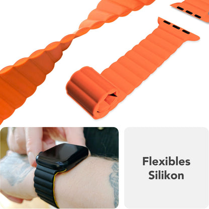 NALIA Core Magnet Armband kompatibel mit Apple Watch SE & iWatch Series 10 9 8 7 6 5 4 3 2 1, 38/40/41/42mm, Atmungsaktives Silikon Loop, Sportarmband mit Rillen Design