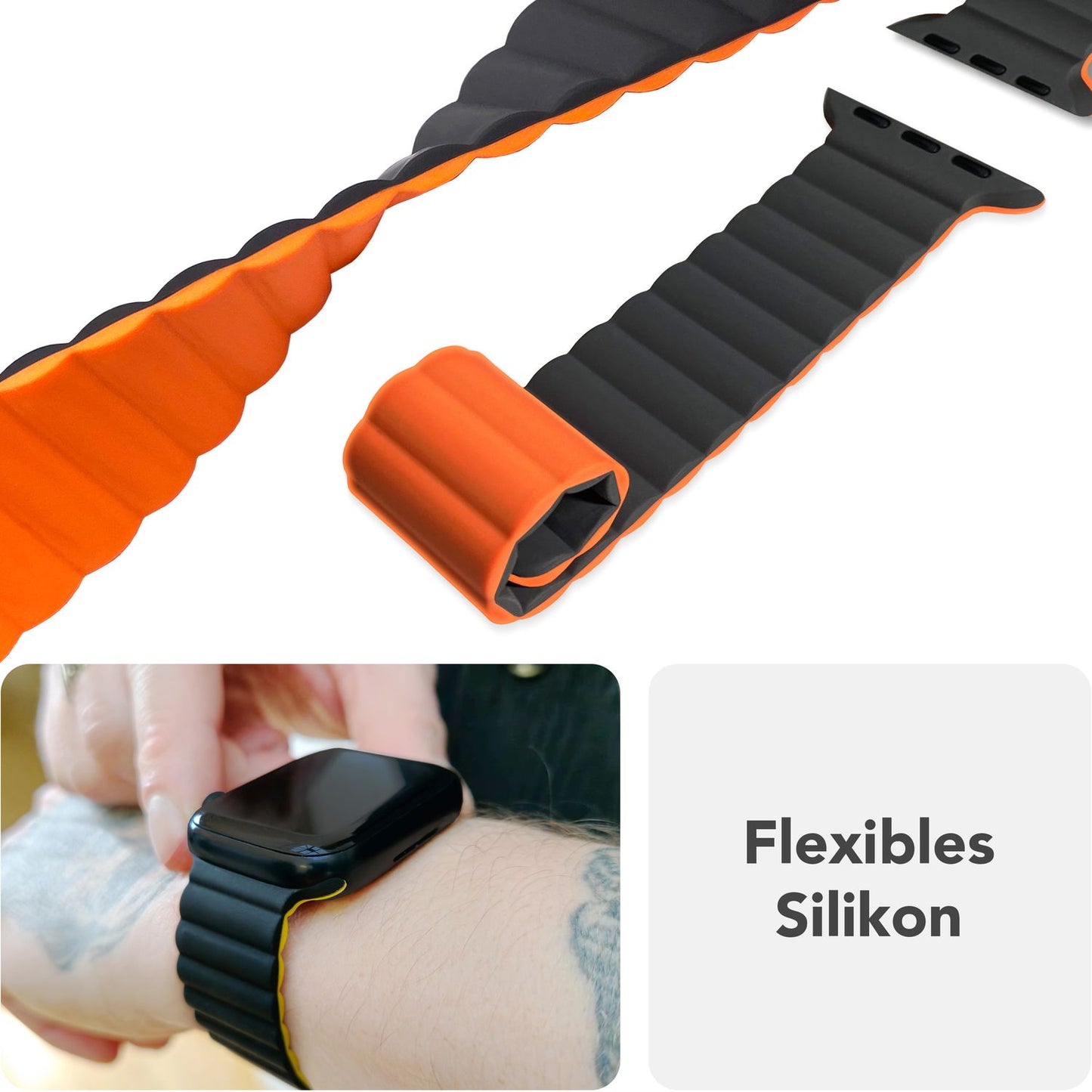 NALIA Core Magnet Armband kompatibel mit Apple Watch SE & iWatch Series 10 9 8 7 6 5 4 3 2 1, 38/40/41/42mm, Atmungsaktives Silikon Loop, Sportarmband mit Rillen Design