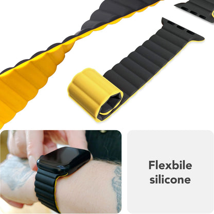 NALIA Core Magnet Armband kompatibel mit Apple Watch SE & iWatch Series 10 9 8 7 6 5 4 3 2 1, 38/40/41/42mm, Atmungsaktives Silikon Loop, Sportarmband mit Rillen Design