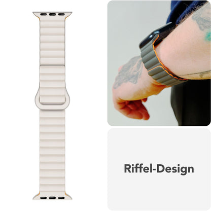 NALIA Core Magnet Armband kompatibel mit Apple Watch SE & iWatch Series 10 9 8 7 6 5 4 3 2 1, 38/40/41/42mm, Atmungsaktives Silikon Loop, Sportarmband mit Rillen Design