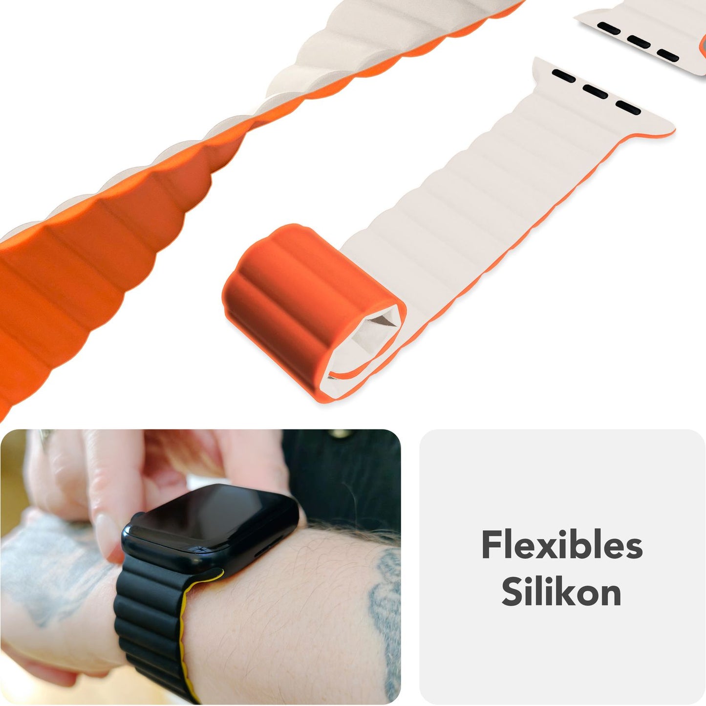 NALIA Core Magnet Armband kompatibel mit Apple Watch SE & iWatch Series 10 9 8 7 6 5 4 3 2 1, 38/40/41/42mm, Atmungsaktives Silikon Loop, Sportarmband mit Rillen Design
