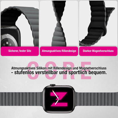 NALIA Core Magnet Armband kompatibel mit Apple Watch SE & iWatch Series 10 9 8 7 6 5 4 3 2 1, 38/40/41/42mm, Atmungsaktives Silikon Loop, Sportarmband mit Rillen Design
