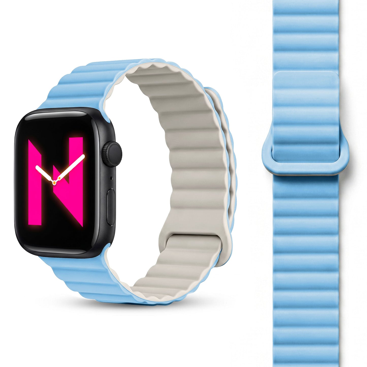 NALIA Core Magnet Armband kompatibel mit Apple Watch SE & iWatch Series 10 9 8 7 6 5 4 3 2 1, 38/40/41/42mm, Atmungsaktives Silikon Loop, Sportarmband mit Rillen Design