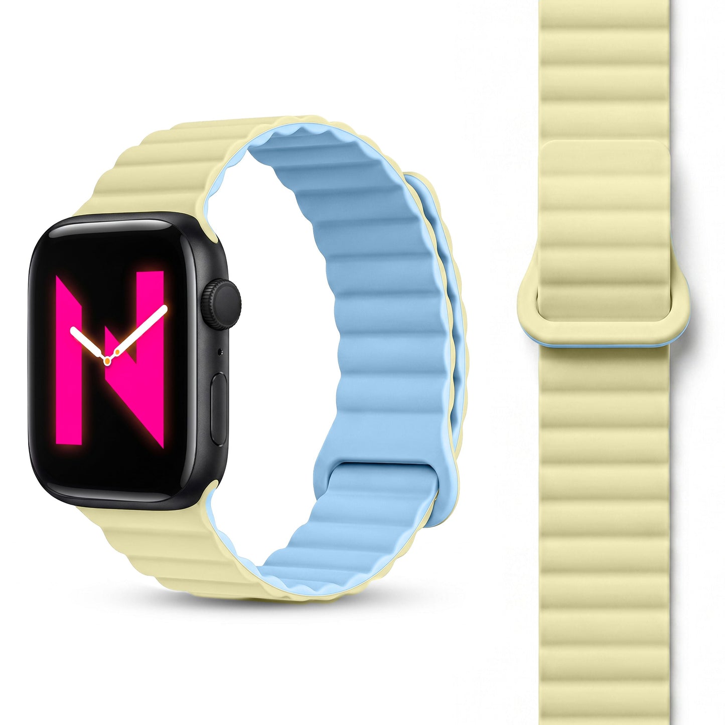 NALIA Core Magnet Armband kompatibel mit Apple Watch SE & iWatch Series 10 9 8 7 6 5 4 3 2 1, 38/40/41/42mm, Atmungsaktives Silikon Loop, Sportarmband mit Rillen Design