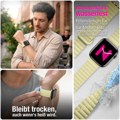 NALIA Core Magnet Armband kompatibel mit Apple Watch SE & iWatch Series 10 9 8 7 6 5 4 3 2 1, 38/40/41/42mm, Atmungsaktives Silikon Loop, Sportarmband mit Rillen Design