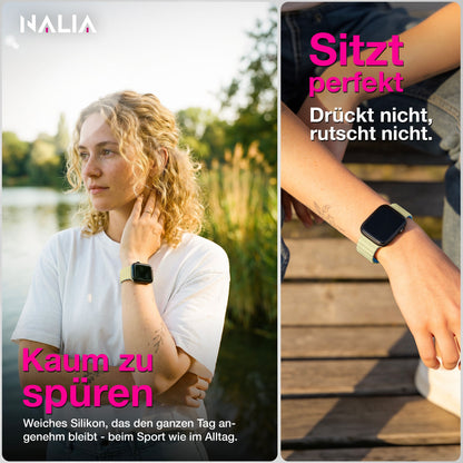 NALIA Core Magnet Armband kompatibel mit Apple Watch SE & iWatch Series 10 9 8 7 6 5 4 3 2 1, 38/40/41/42mm, Atmungsaktives Silikon Loop, Sportarmband mit Rillen Design