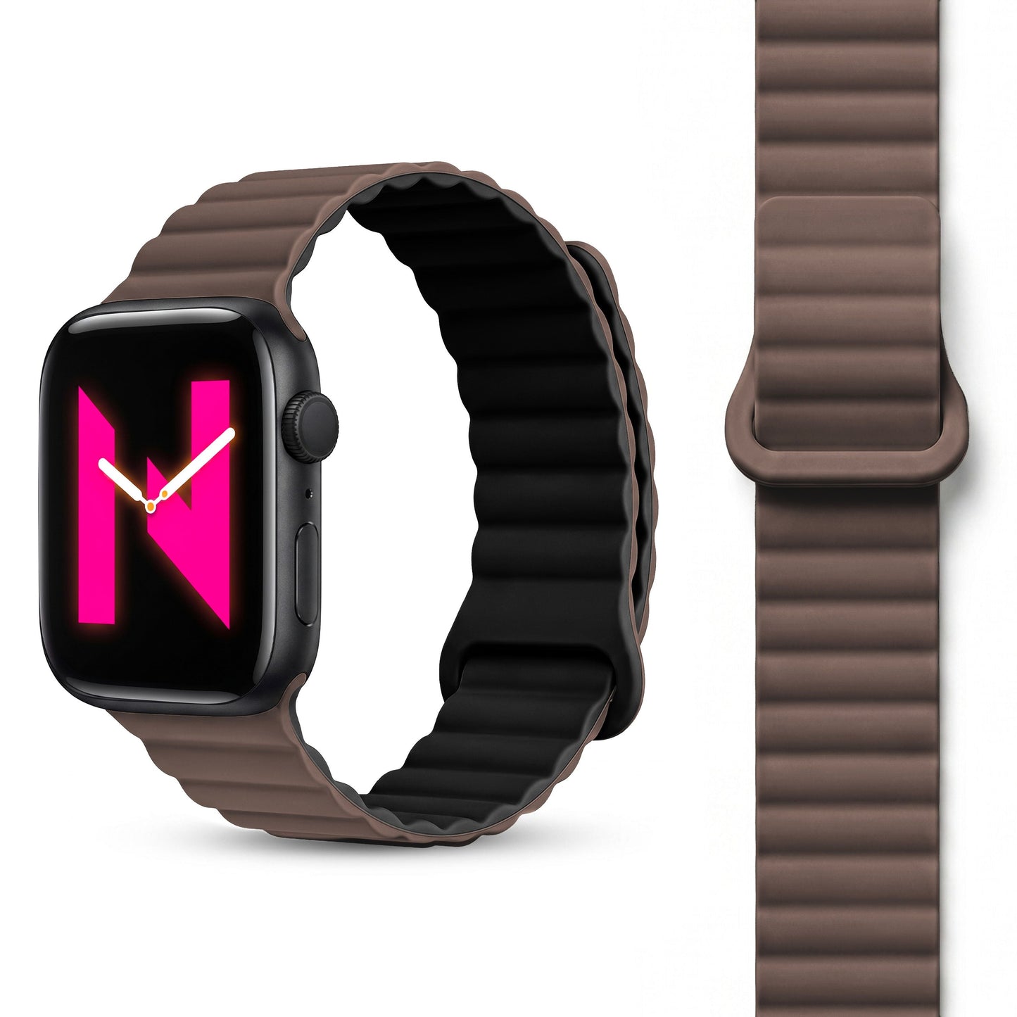 NALIA Core Magnet Armband kompatibel mit Apple Watch SE & iWatch Series 10 9 8 7 6 5 4 3 2 1, 38/40/41/42mm, Atmungsaktives Silikon Loop, Sportarmband mit Rillen Design