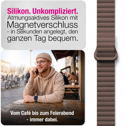 NALIA Core Magnet Armband kompatibel mit Apple Watch SE & iWatch Series 10 9 8 7 6 5 4 3 2 1, 38/40/41/42mm, Atmungsaktives Silikon Loop, Sportarmband mit Rillen Design