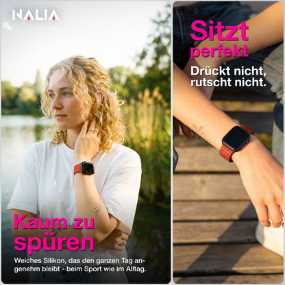 NALIA Core Magnet Armband kompatibel mit Apple Watch SE & iWatch Series 10 9 8 7 6 5 4 3 2 1, 38/40/41/42mm, Atmungsaktives Silikon Loop, Sportarmband mit Rillen Design