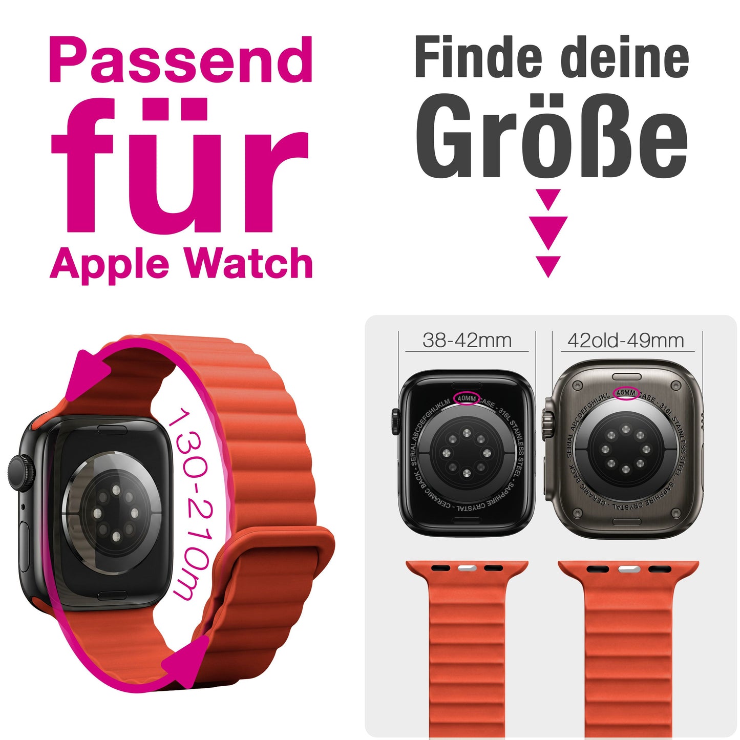 NALIA Core Magnet Armband kompatibel mit Apple Watch SE & iWatch Series 10 9 8 7 6 5 4 3 2 1, 38/40/41/42mm, Atmungsaktives Silikon Loop, Sportarmband mit Rillen Design