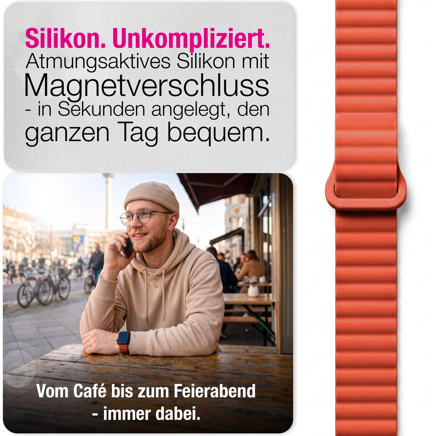 NALIA Core Magnet Armband kompatibel mit Apple Watch SE & iWatch Series 10 9 8 7 6 5 4 3 2 1, 38/40/41/42mm, Atmungsaktives Silikon Loop, Sportarmband mit Rillen Design