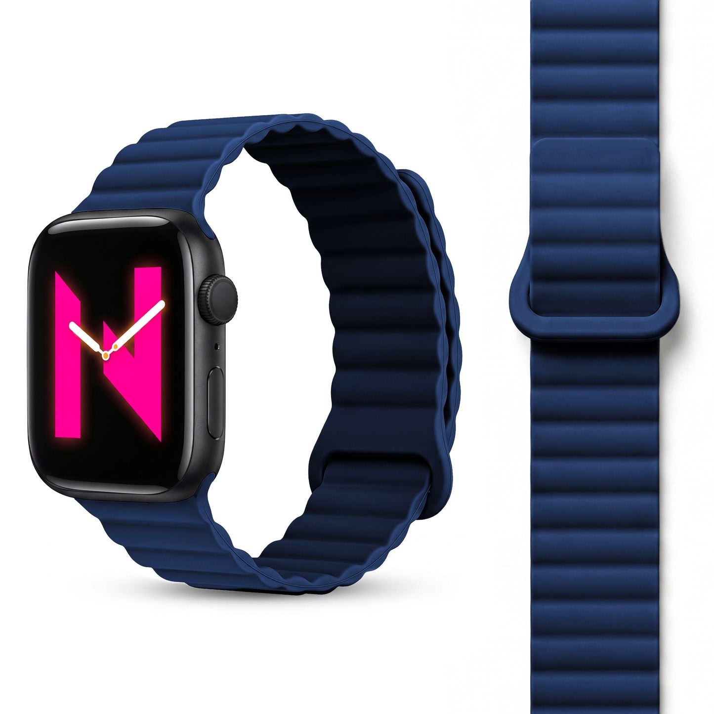 NALIA Core Magnet Armband kompatibel mit Apple Watch SE & iWatch Series 10 9 8 7 6 5 4 3 2 1, 38/40/41/42mm, Atmungsaktives Silikon Loop, Sportarmband mit Rillen Design