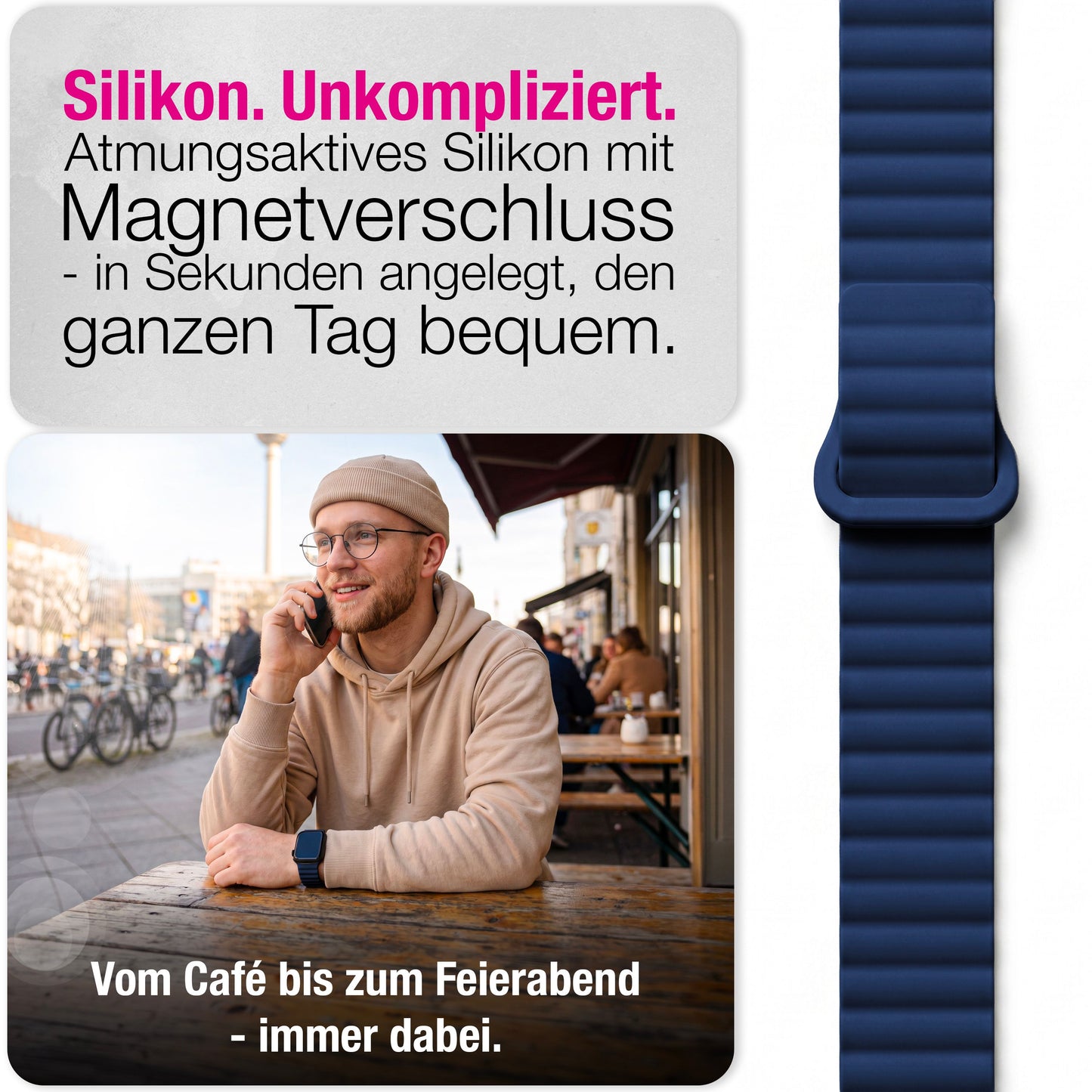 NALIA Core Magnet Armband kompatibel mit Apple Watch SE & iWatch Series 10 9 8 7 6 5 4 3 2 1, 38/40/41/42mm, Atmungsaktives Silikon Loop, Sportarmband mit Rillen Design