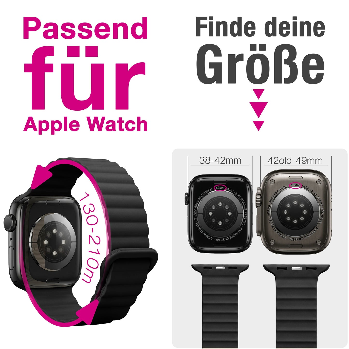 NALIA Core Magnet Armband kompatibel mit Apple Watch SE & iWatch Series 10 9 8 7 6 5 4 3 2 1, 38/40/41/42mm, Atmungsaktives Silikon Loop, Sportarmband mit Rillen Design