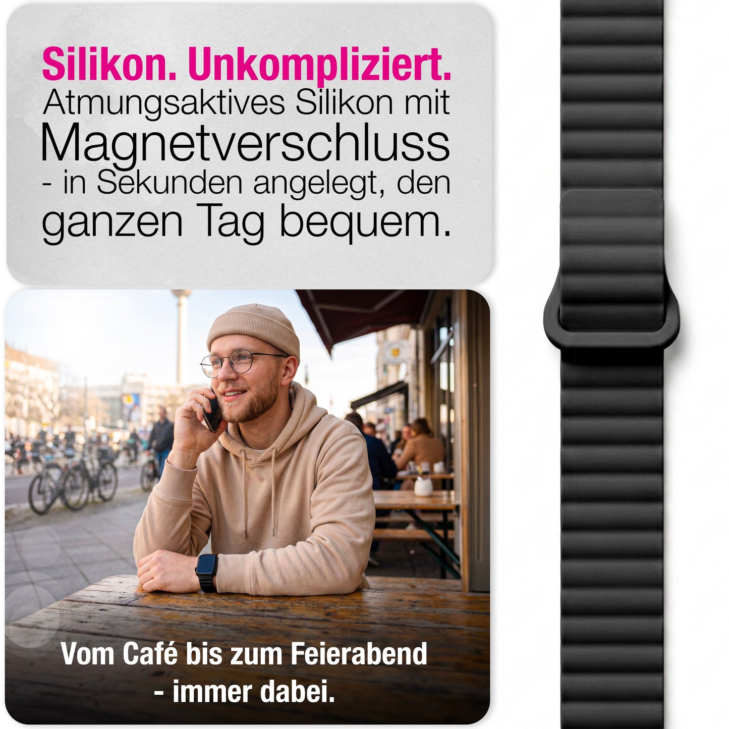 NALIA Core Magnet Armband kompatibel mit Apple Watch SE & iWatch Series 10 9 8 7 6 5 4 3 2 1, 38/40/41/42mm, Atmungsaktives Silikon Loop, Sportarmband mit Rillen Design