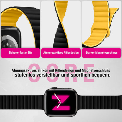 NALIA Core Magnet Armband kompatibel mit Apple Watch SE & iWatch Series 10 9 8 7 6 5 4 3 2 1, 38/40/41/42mm, Atmungsaktives Silikon Loop, Sportarmband mit Rillen Design